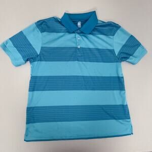 PGA Tour Men’s Polo Shirt XXL Teal Blue Striped Short Sleeve Golf Performance